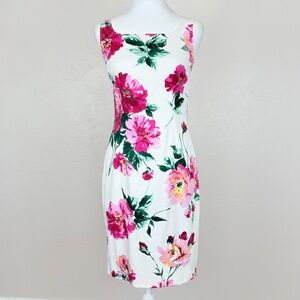 Dolce & Gabbana Vintage White & Pink Floral Sheath Dress Size 40 IT 4 US